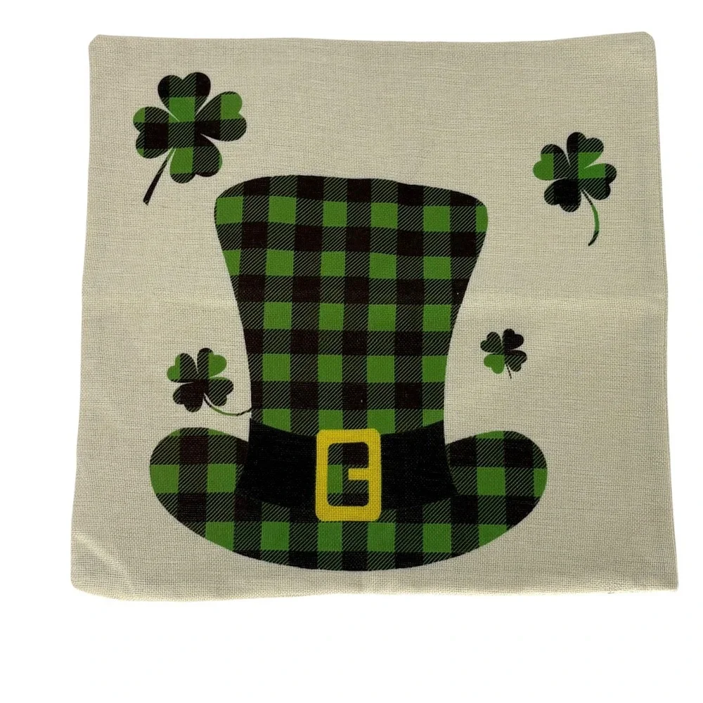 St Patricks Day Pillow Covers Set‎ of 4 Green Buffalo Plaid Luck Decor Shamrock